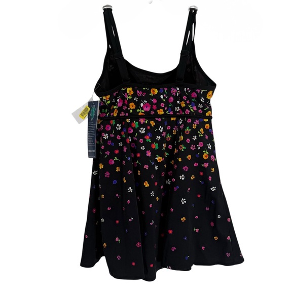 Longitude One-piece Swim Suit Black Floral NWT Slimming Size 16W Skirt - Picture 2 of 9